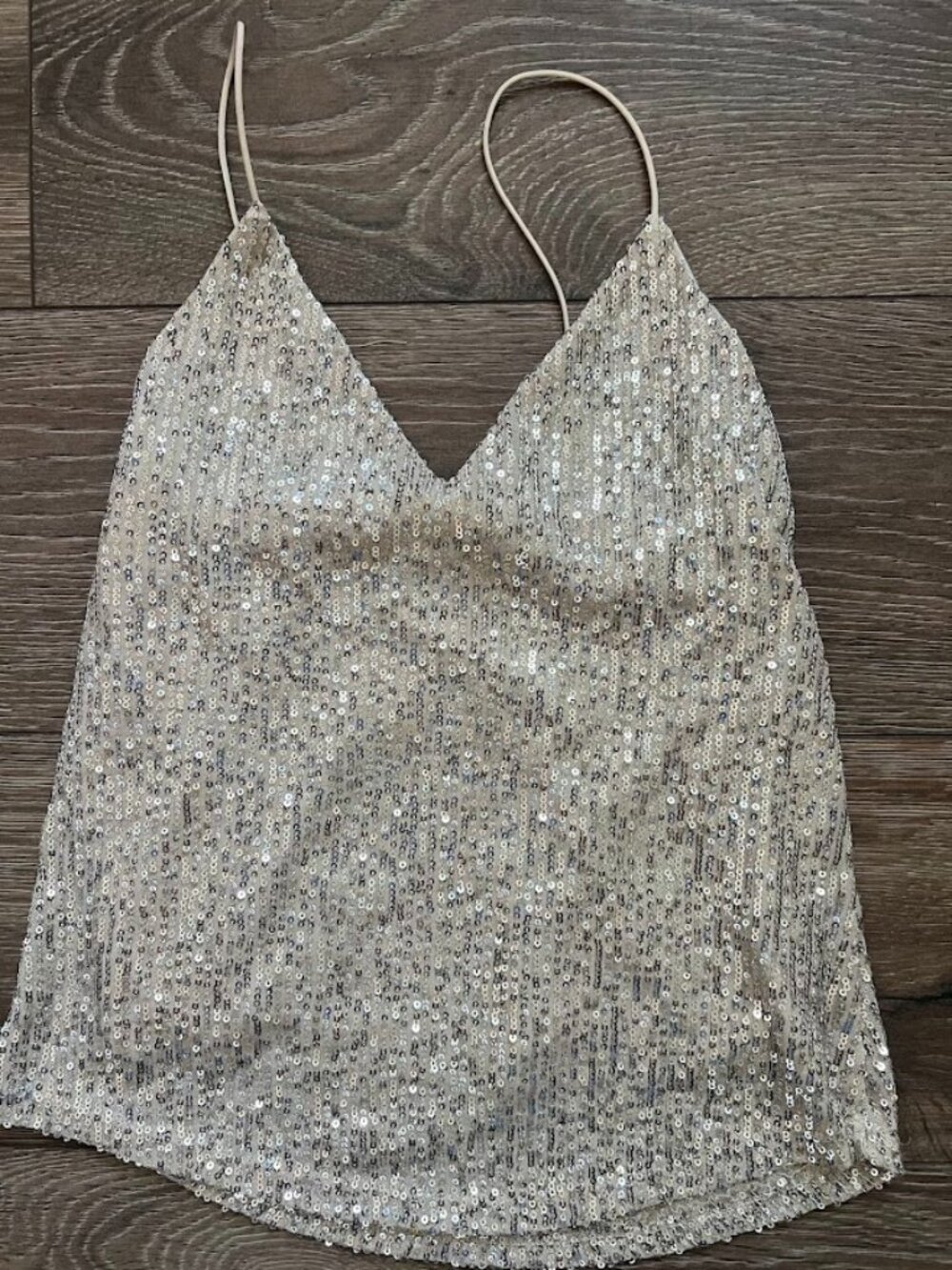 CHOCOLATE Sequin Gold Beige Sleeveless Spaghetti Strap Camisole Tank Top Small